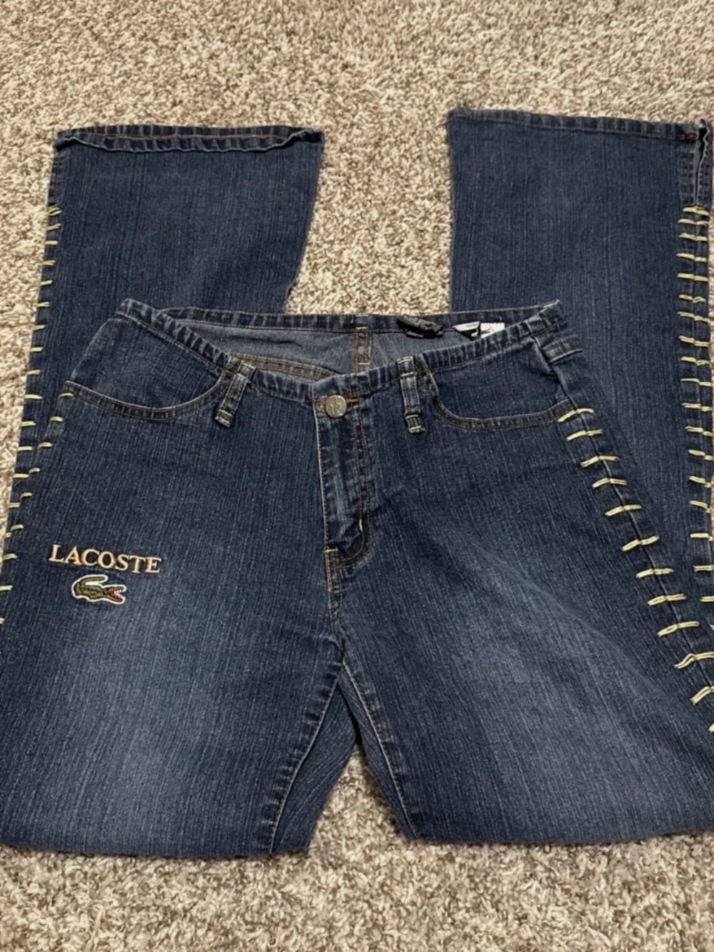 Lacoste Jeans Women's Low Rise Lace Up Flare Hip Hugger Corset TRL Vintage
